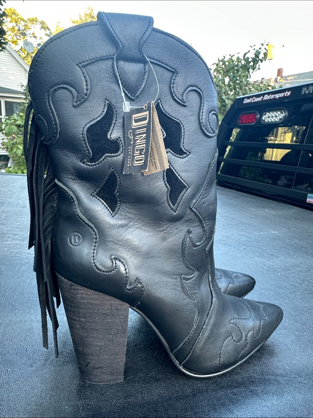 dingo Black Leather Western Fringe Ankle Boots